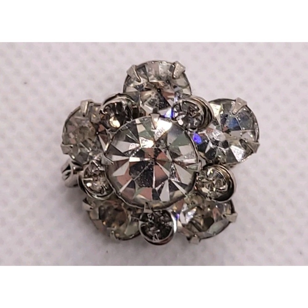 Silver Tone Clear Rhinestone Floral Cluster Brooch Pin Bridal Sparkle 17mm
